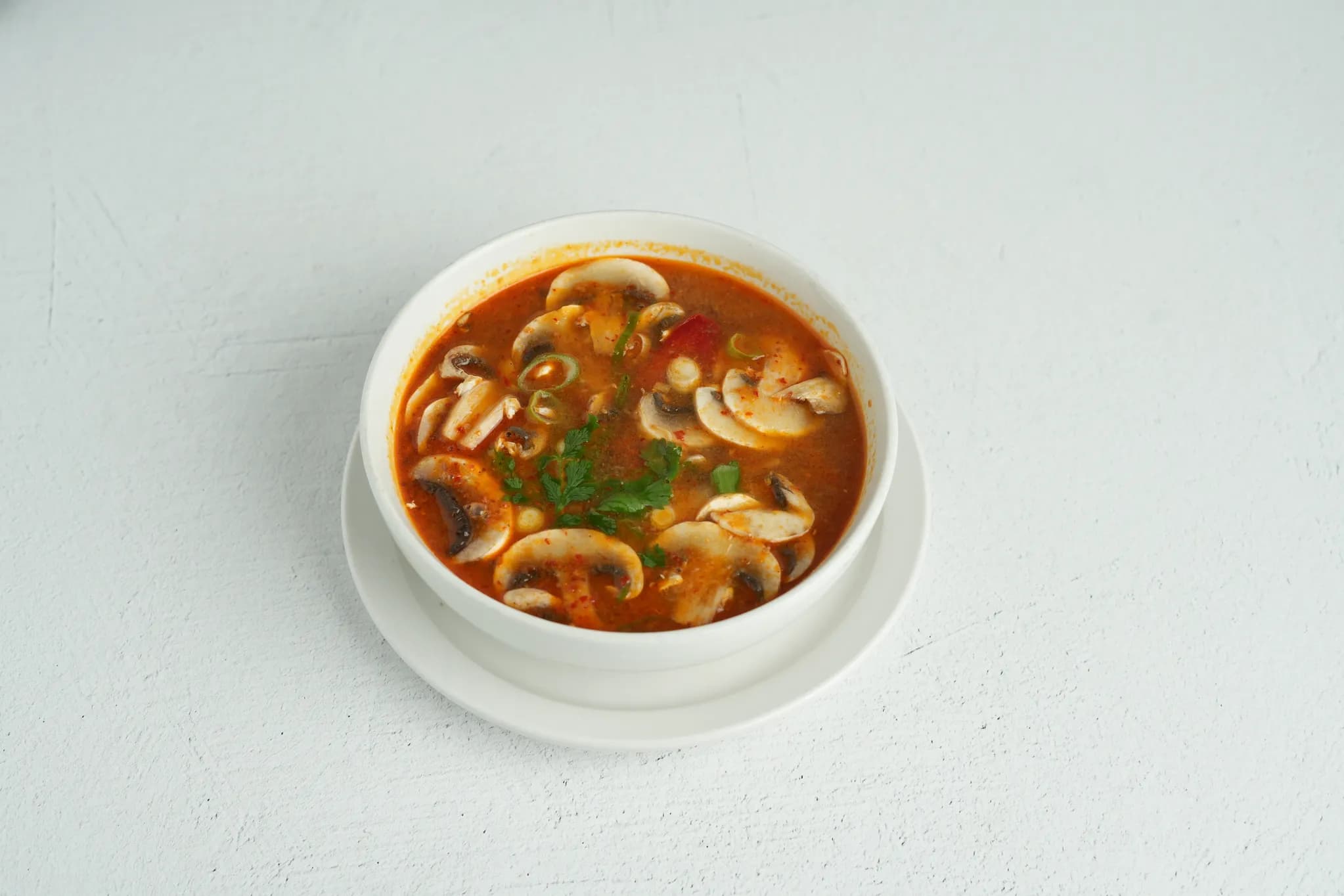 Tom Yum Soup plated at Maly Thai restaurant in St. Charles